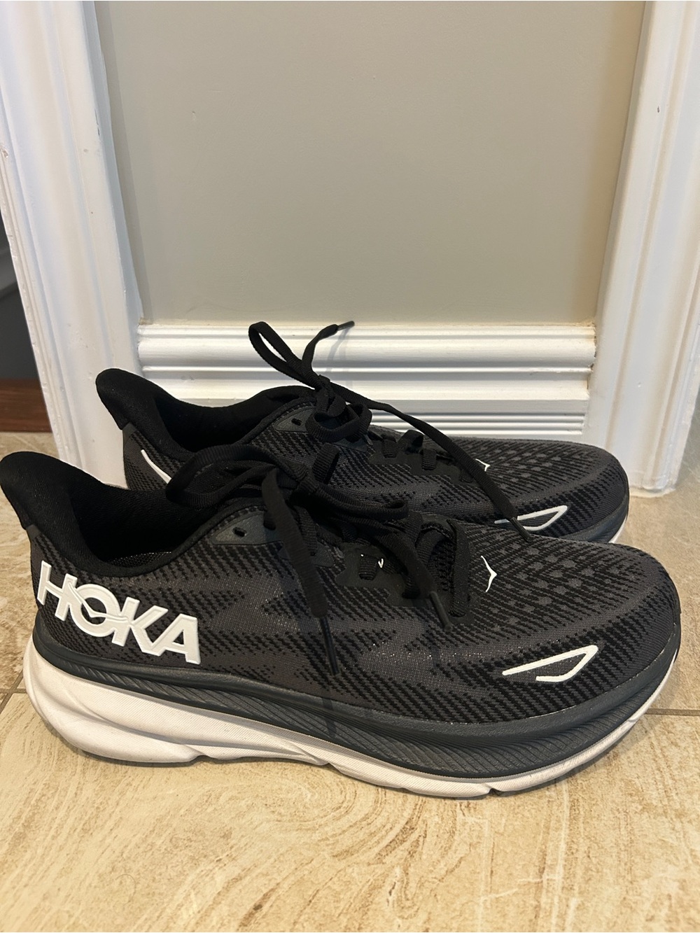 Hoka Black and White Women's Athletic Running Shoes